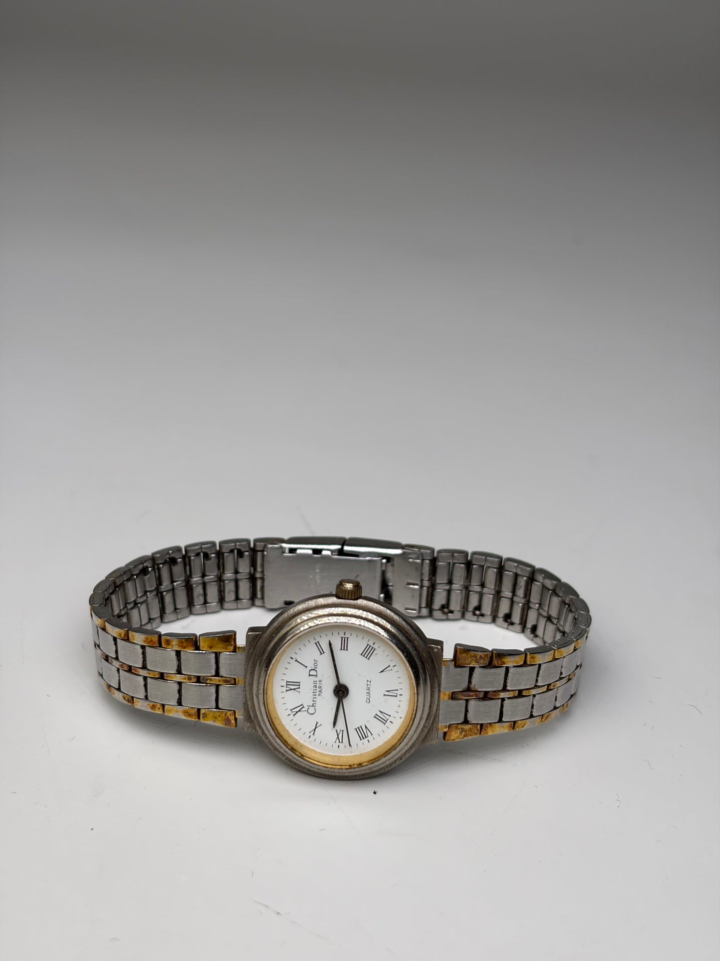 Vintage Dior Stainless Steel Bracelet Watch Silver Gold