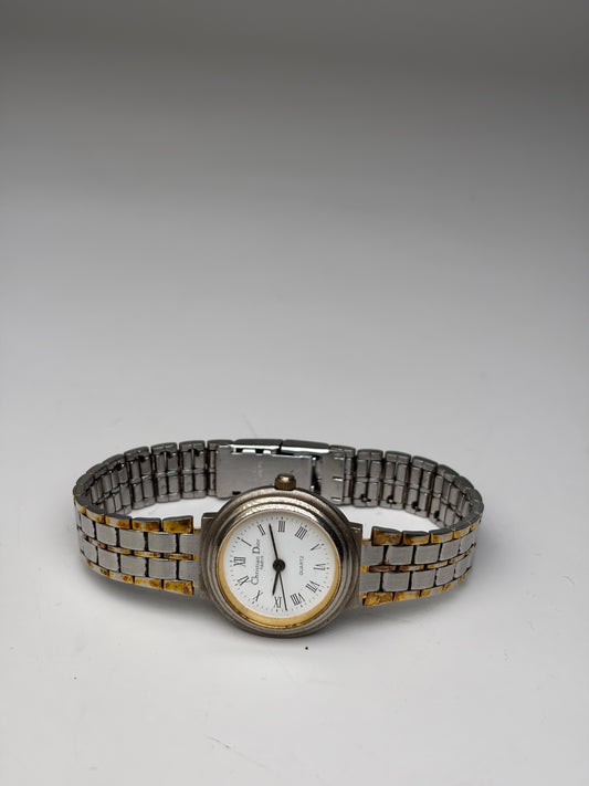 Vintage Dior Stainless Steel Bracelet Watch Silver Gold