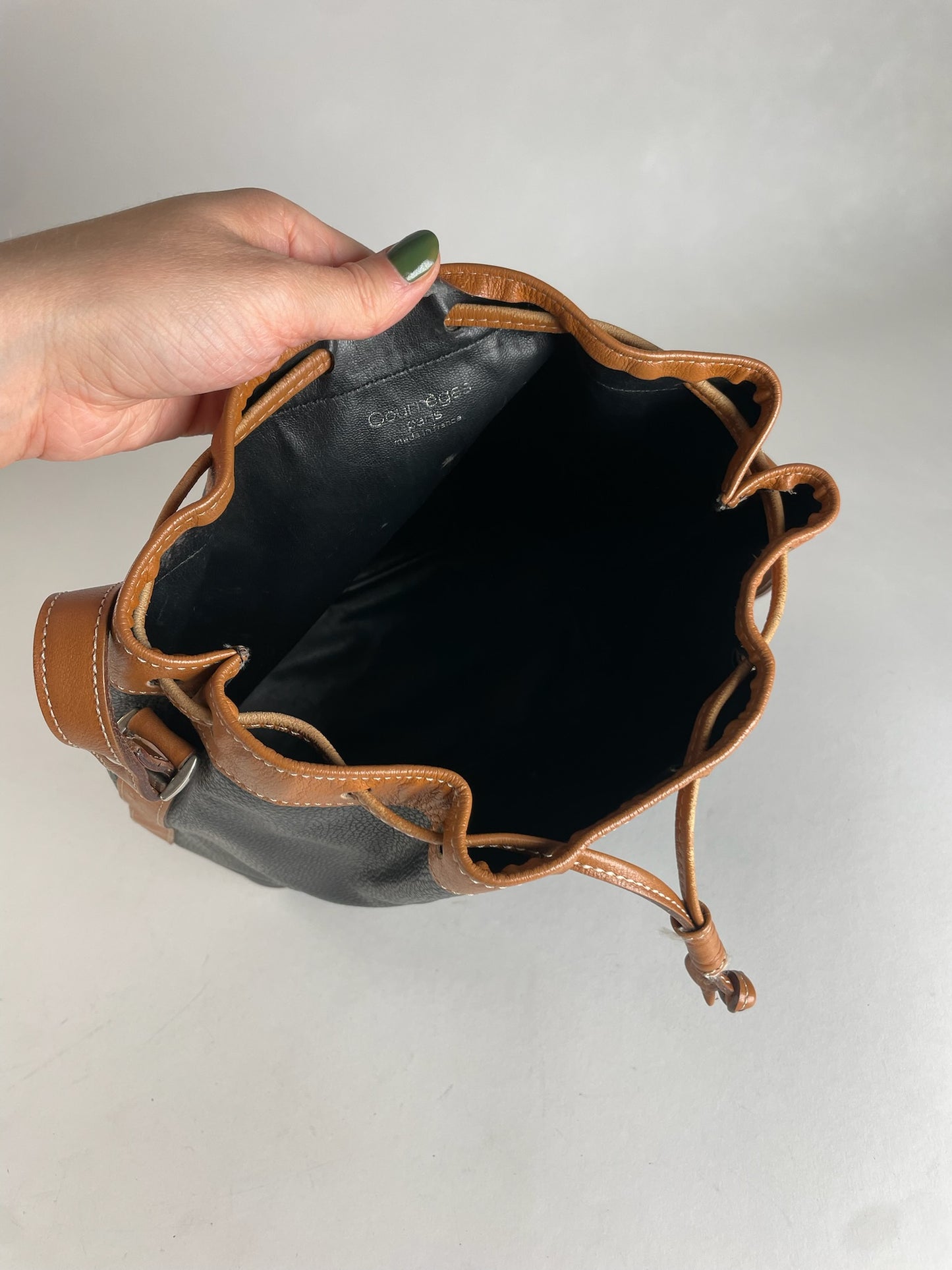 Vintage Courreges Bucket / Shoulder Bag Black Brown