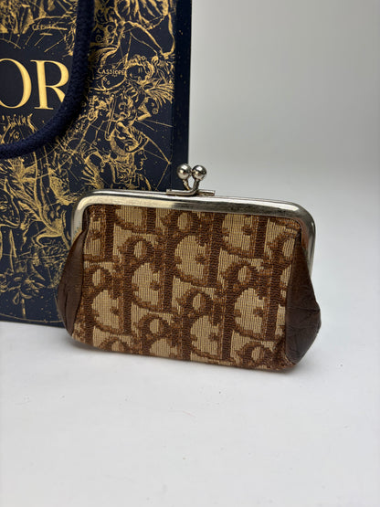 Vintage Dior Oblique Canvas Kiss-Lock Coin Purse Late 1970s Brown