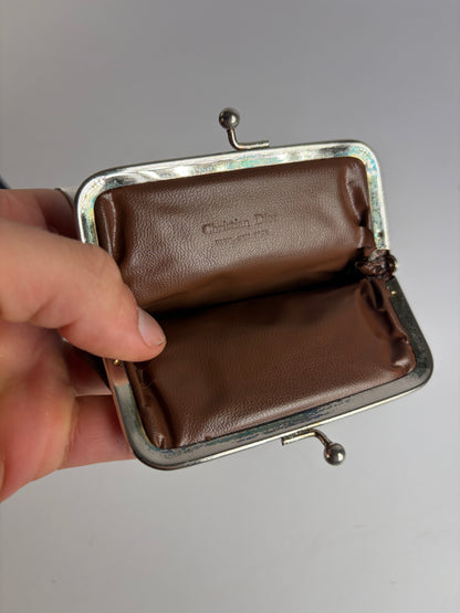 Vintage Dior Oblique Canvas Kiss-Lock Coin Purse Late 1970s Brown