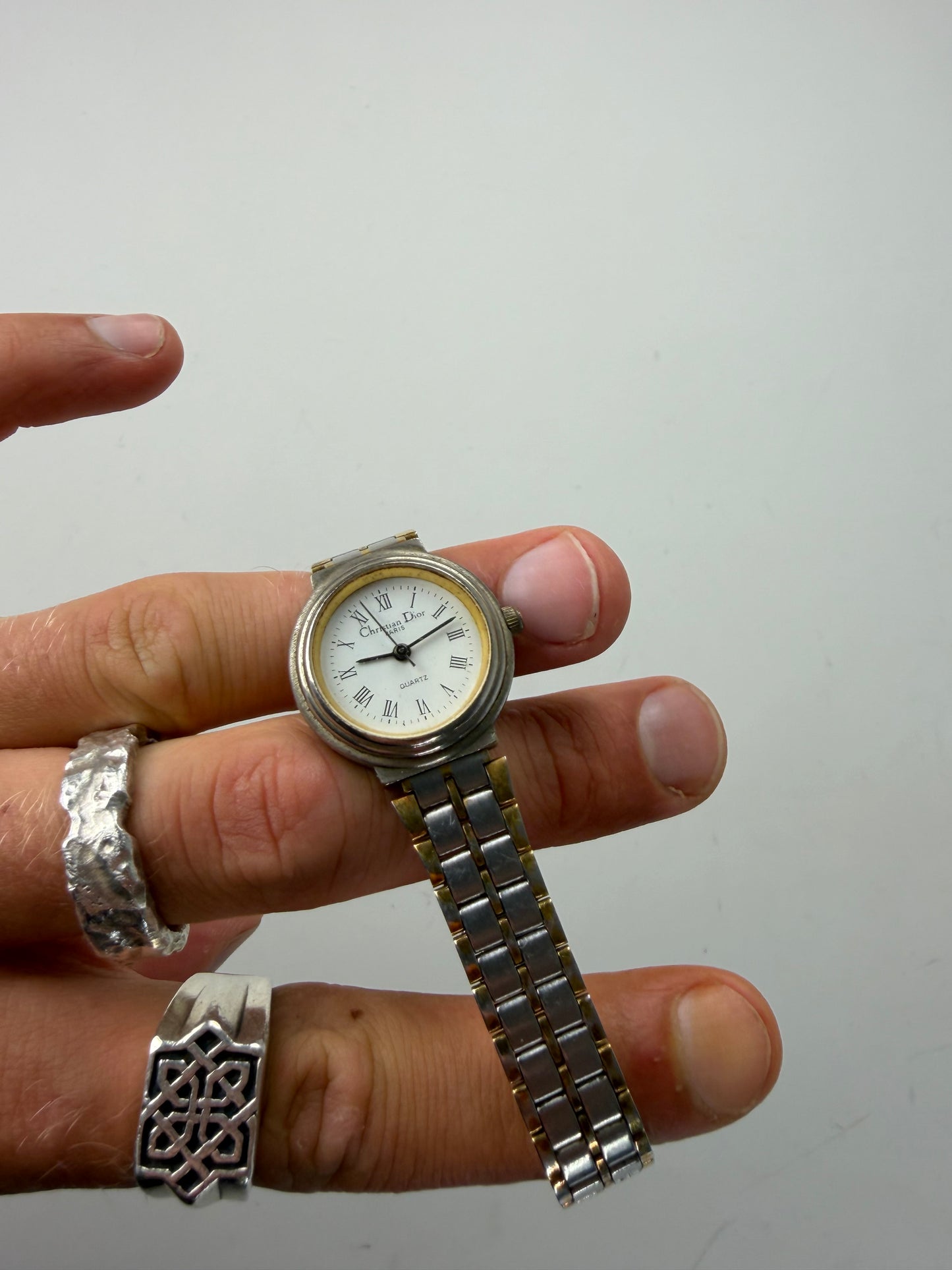 Vintage Dior Stainless Steel Bracelet Watch Silver Gold