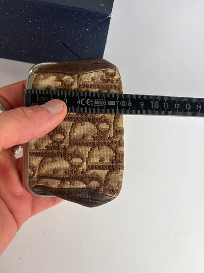 Vintage Dior Oblique Canvas Kiss-Lock Coin Purse Late 1970s Brown