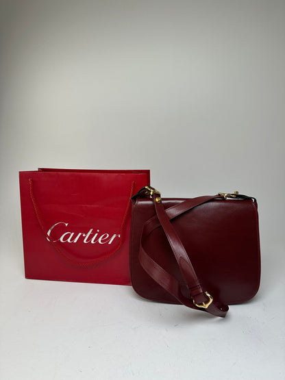 Vintage Cartier Smooth Shoulder Bag Burgundy Mini