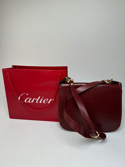 Vintage Cartier Smooth Shoulder Bag Burgundy Mini