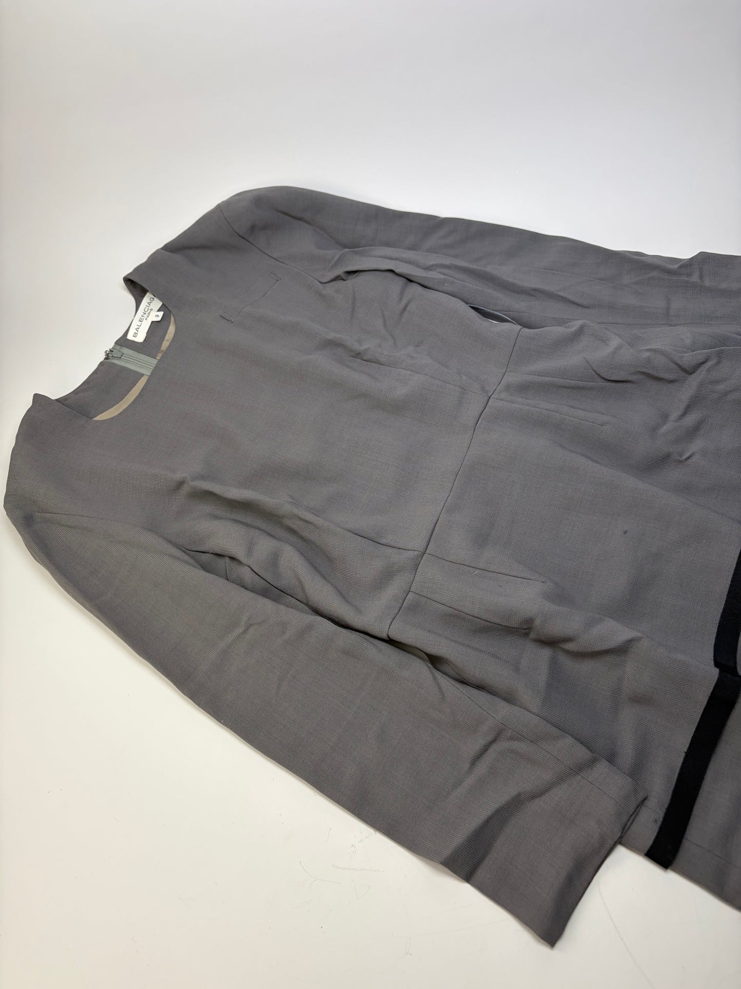 Vintage Balenciaga Wool Dress Gray Black L