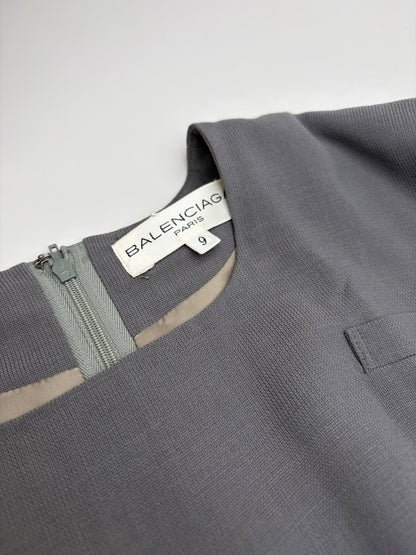 Vintage Balenciaga Wool Dress Gray Black L