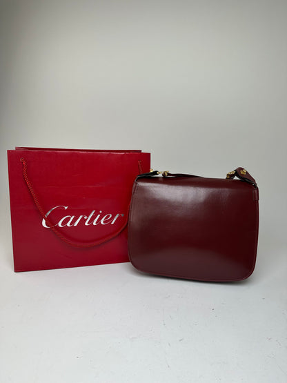 Vintage Cartier Smooth Shoulder Bag Burgundy Mini
