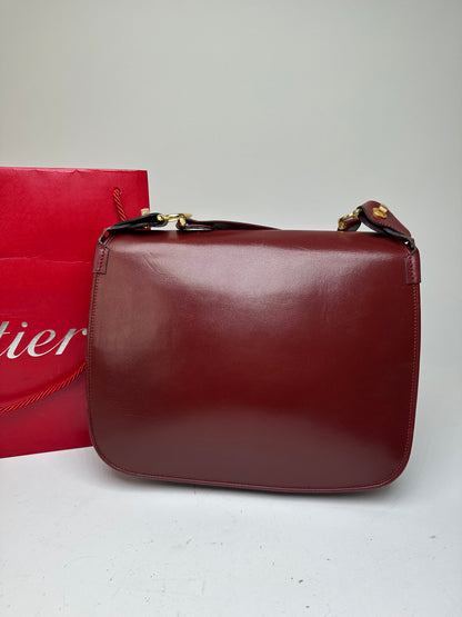Vintage Cartier Smooth Shoulder Bag Burgundy Mini