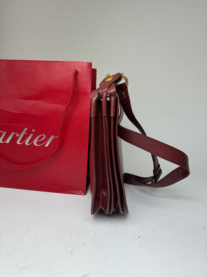 Vintage Cartier Smooth Shoulder Bag Burgundy Mini