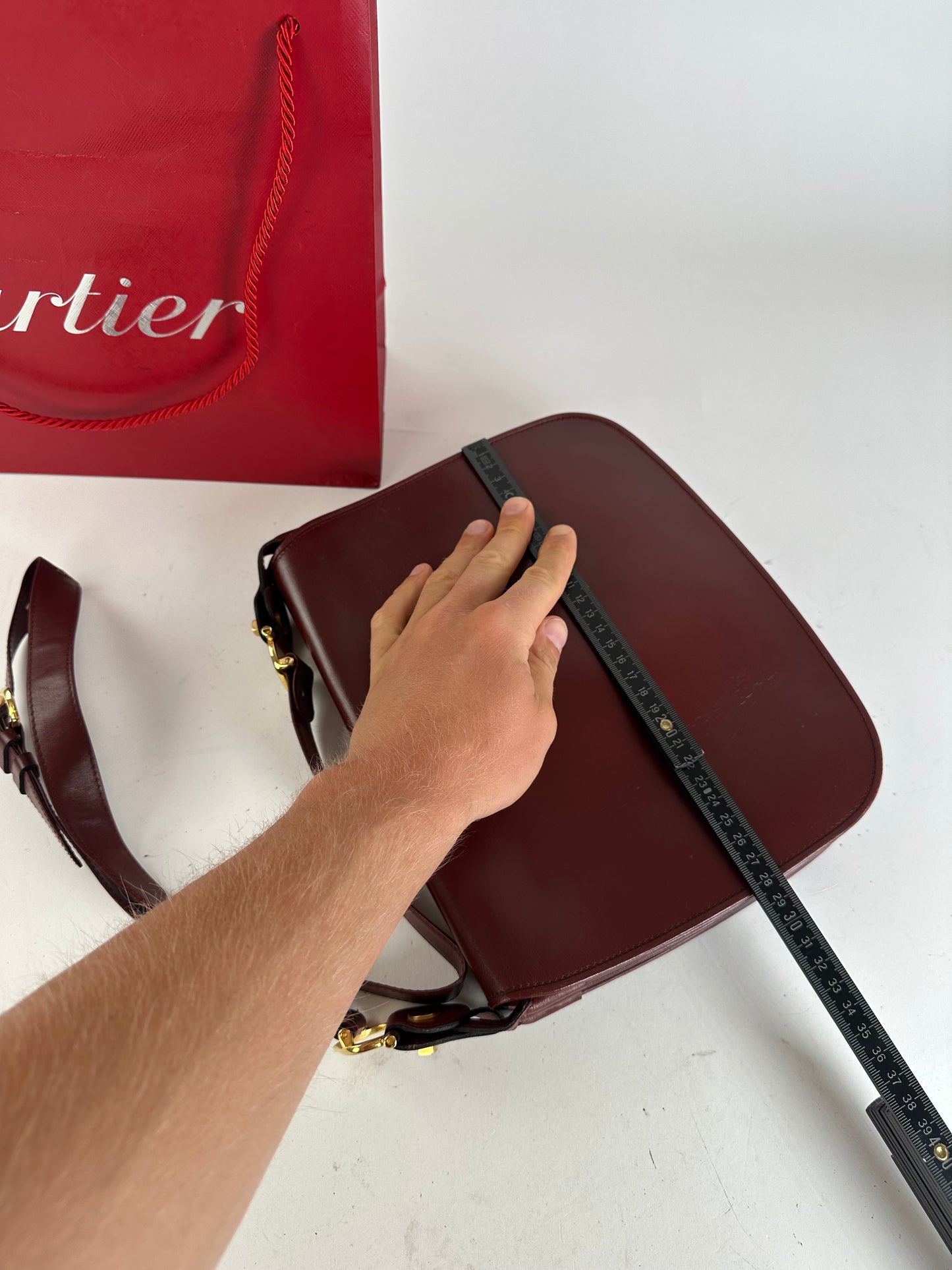 Vintage Cartier Smooth Shoulder Bag Burgundy Mini