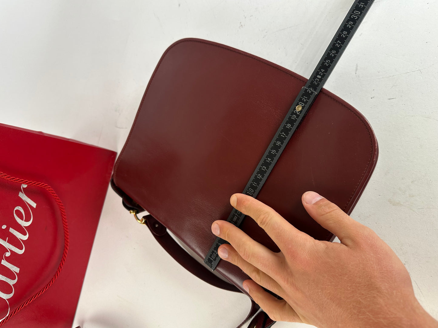 Vintage Cartier Smooth Shoulder Bag Burgundy Mini