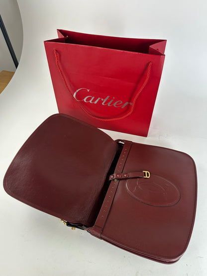 Vintage Cartier Smooth Shoulder Bag Burgundy Mini