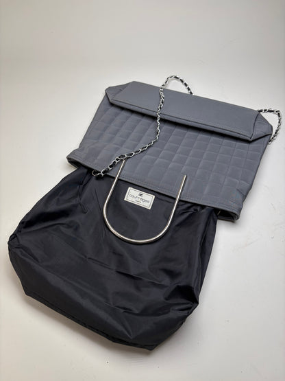 Vintage Courreges Quilted Nylon Tote Grey Silver