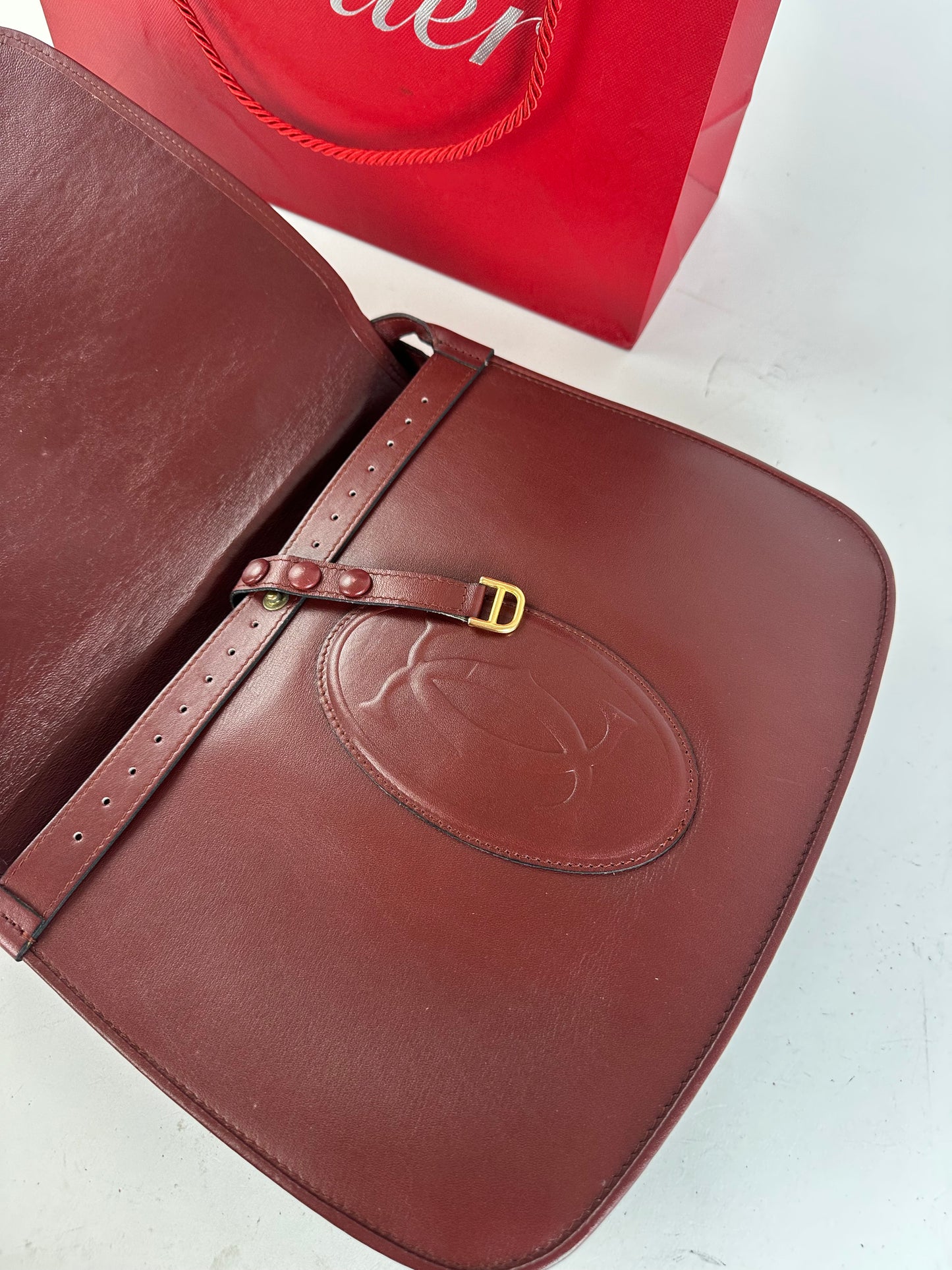 Vintage Cartier Smooth Shoulder Bag Burgundy Mini