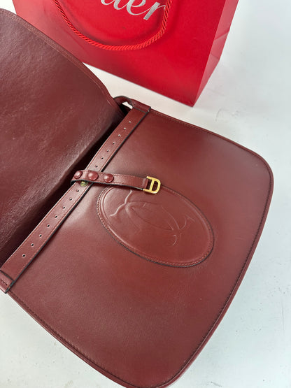 Vintage Cartier Smooth Shoulder Bag Burgundy Mini