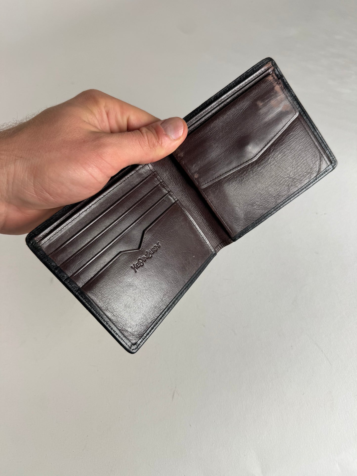 Vintage Yves Saint Laurent Flapable Leather Wallet Black Brown