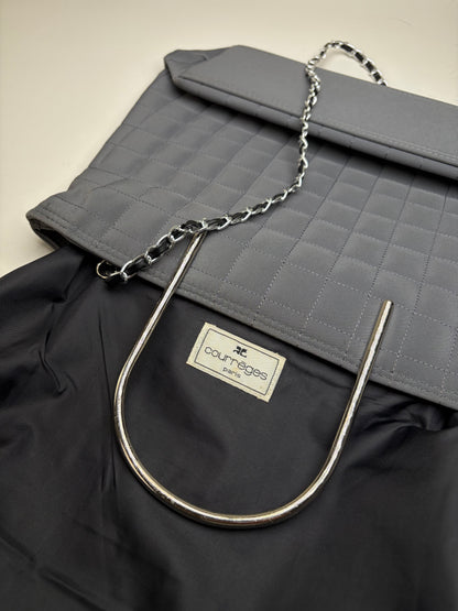 Vintage Courreges Quilted Nylon Tote Grey Silver