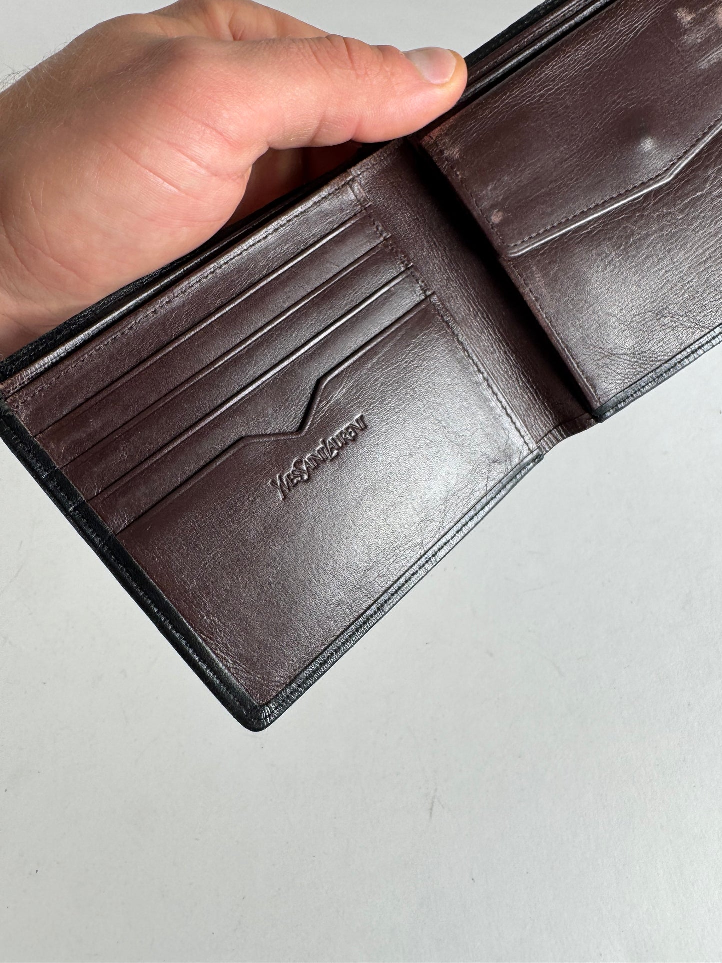 Vintage Yves Saint Laurent Flapable Leather Wallet Black Brown