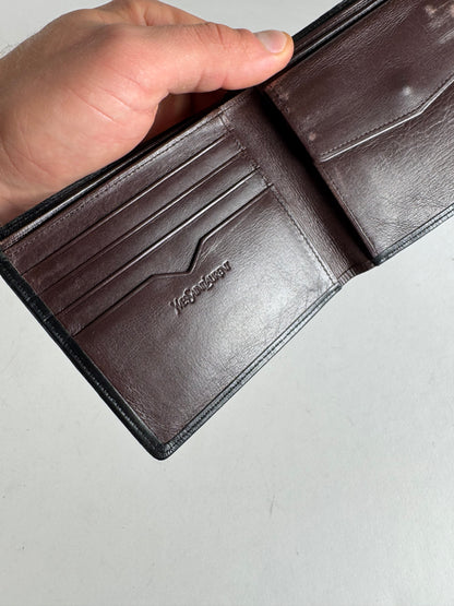 Vintage Yves Saint Laurent Flapable Leather Wallet Black Brown