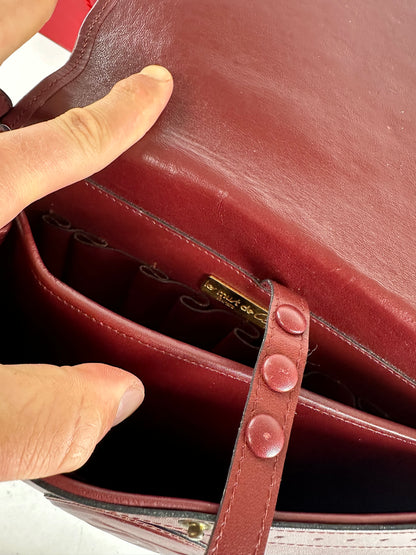 Vintage Cartier Smooth Shoulder Bag Burgundy Mini