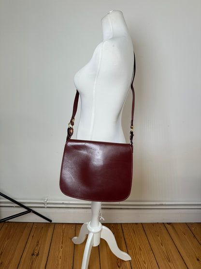 Vintage Cartier Smooth Shoulder Bag Burgundy Mini