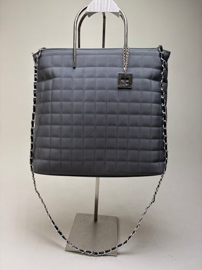 Vintage Courreges Quilted Nylon Tote Grey Silver