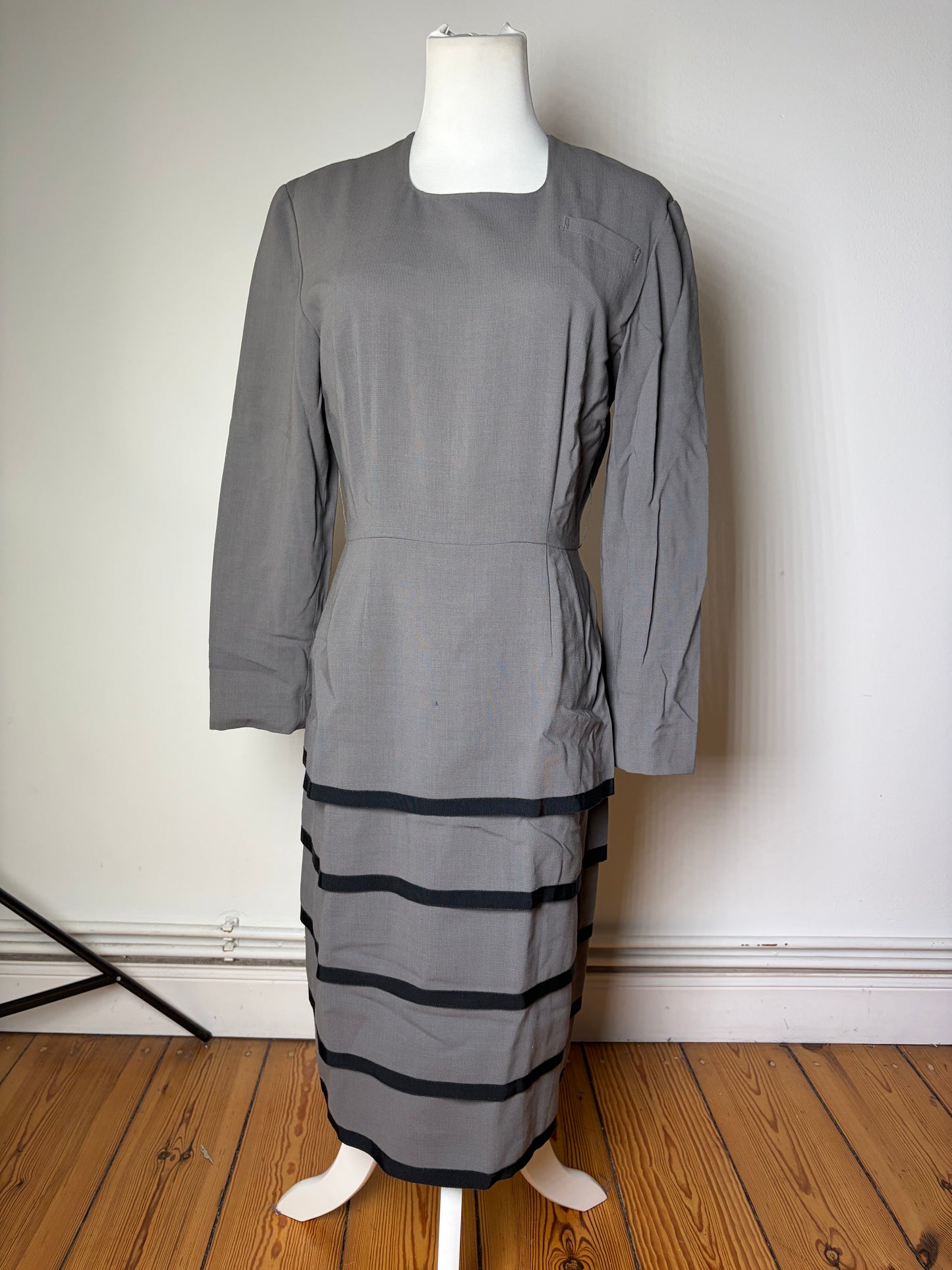 Vintage Balenciaga Wool Dress Gray Black L