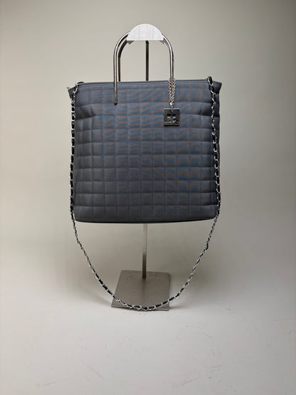 Vintage Courreges Quilted Nylon Tote Grey Silver