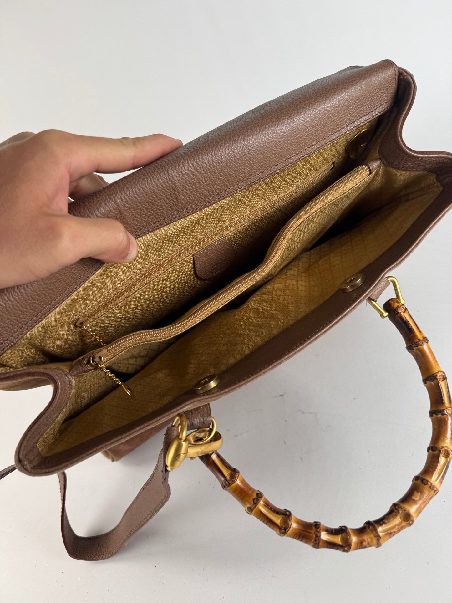 Sac vintage Gucci en daim et bambou à 2 voies marron