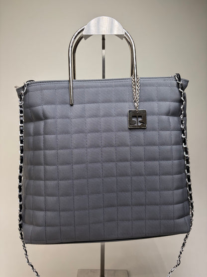 Vintage Courreges Quilted Nylon Tote Grey Silver