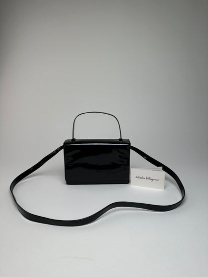 Vintage Salvatore Ferragamo Patent Crossbody Bag Black