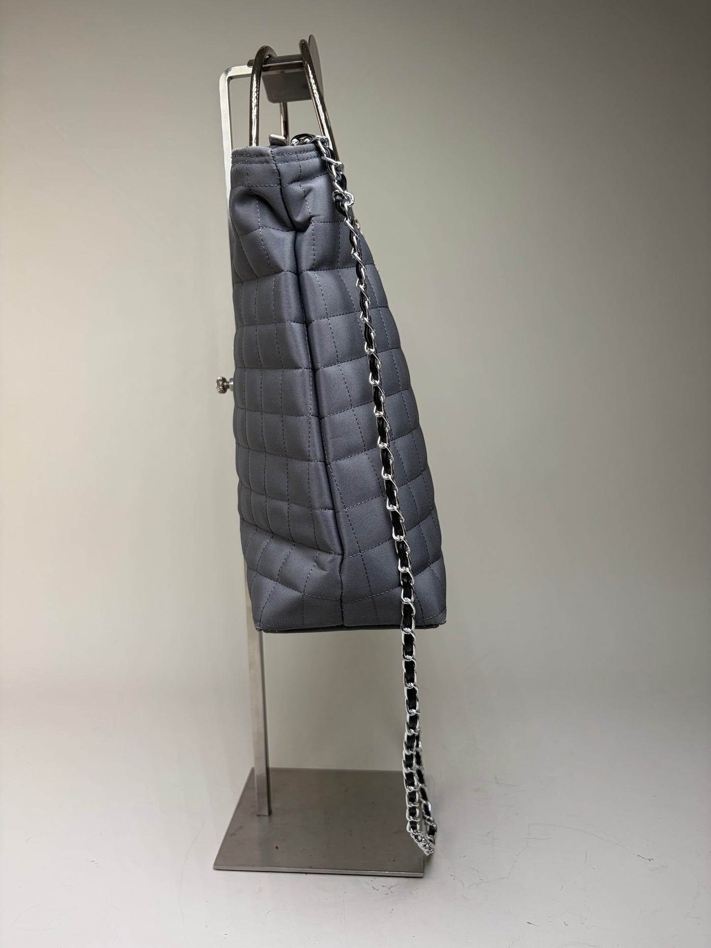 Vintage Courreges Quilted Nylon Tote Grey Silver