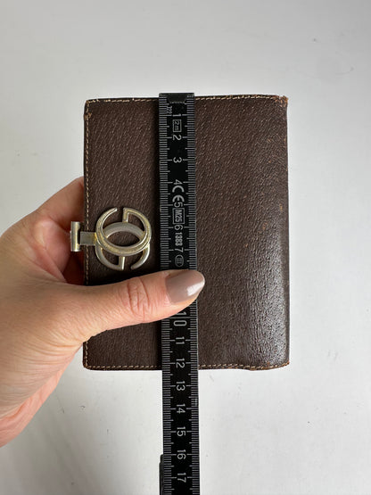 Vintage Gucci Textured Leather Bifold Wallet Brown Silver