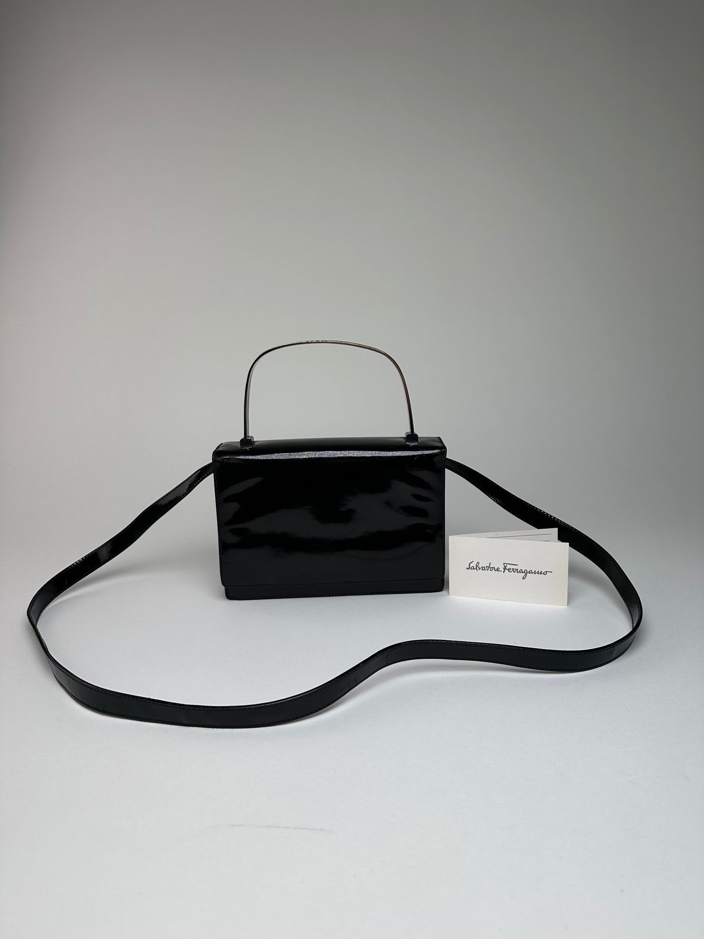 Vintage Salvatore Ferragamo Patent Crossbody Bag Black