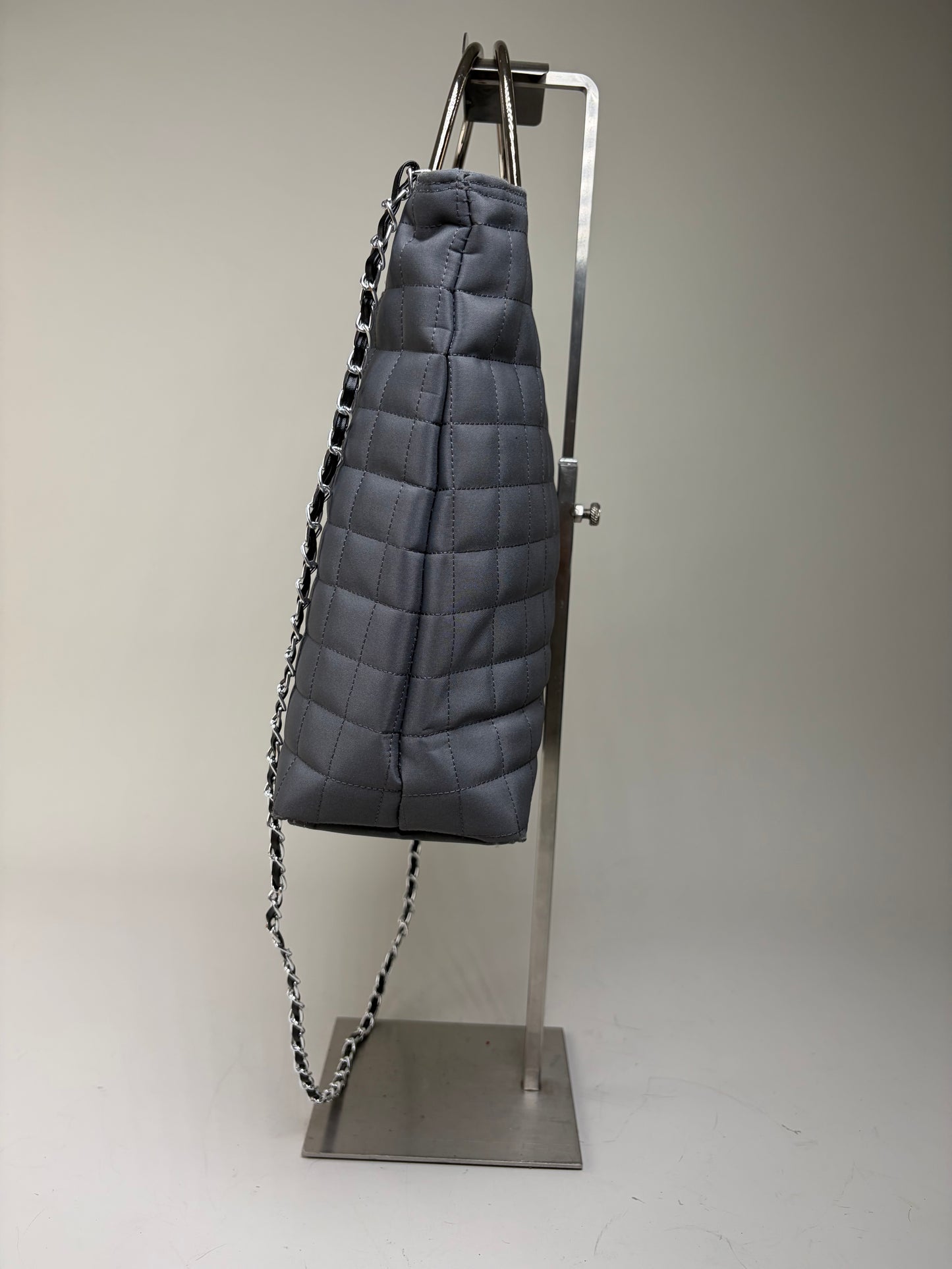 Vintage Courreges Quilted Nylon Tote Grey Silver
