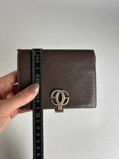 Vintage Gucci Textured Leather Bifold Wallet Brown Silver