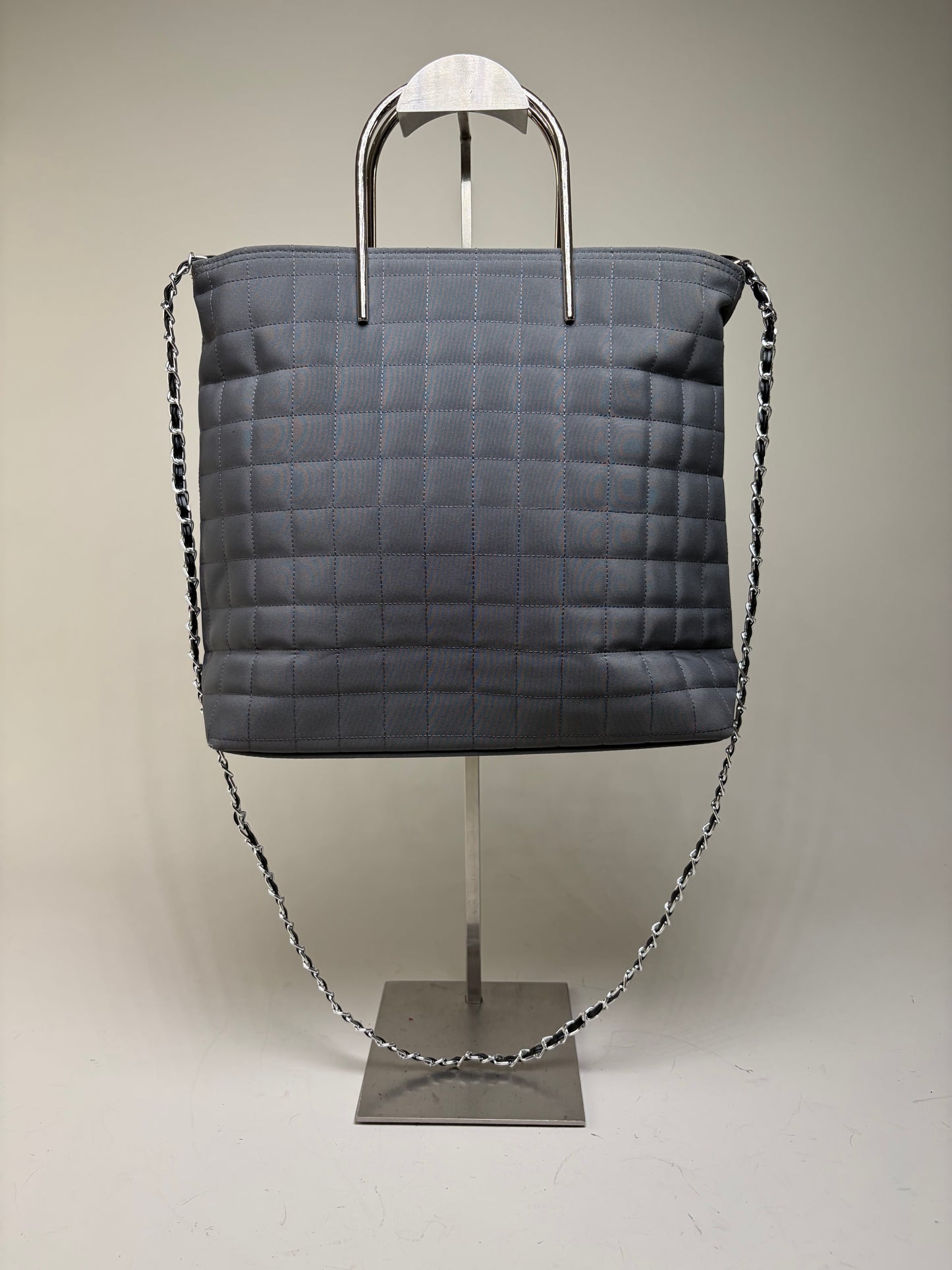 Vintage Courreges Quilted Nylon Tote Grey Silver
