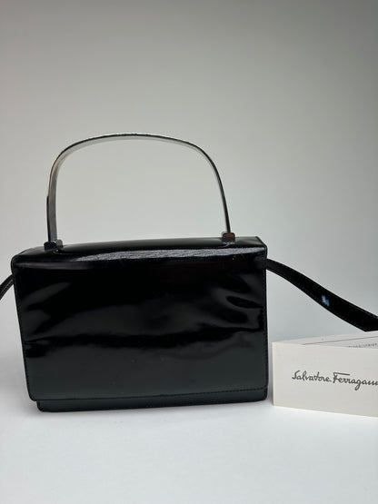 Vintage Salvatore Ferragamo Patent Crossbody Bag Black