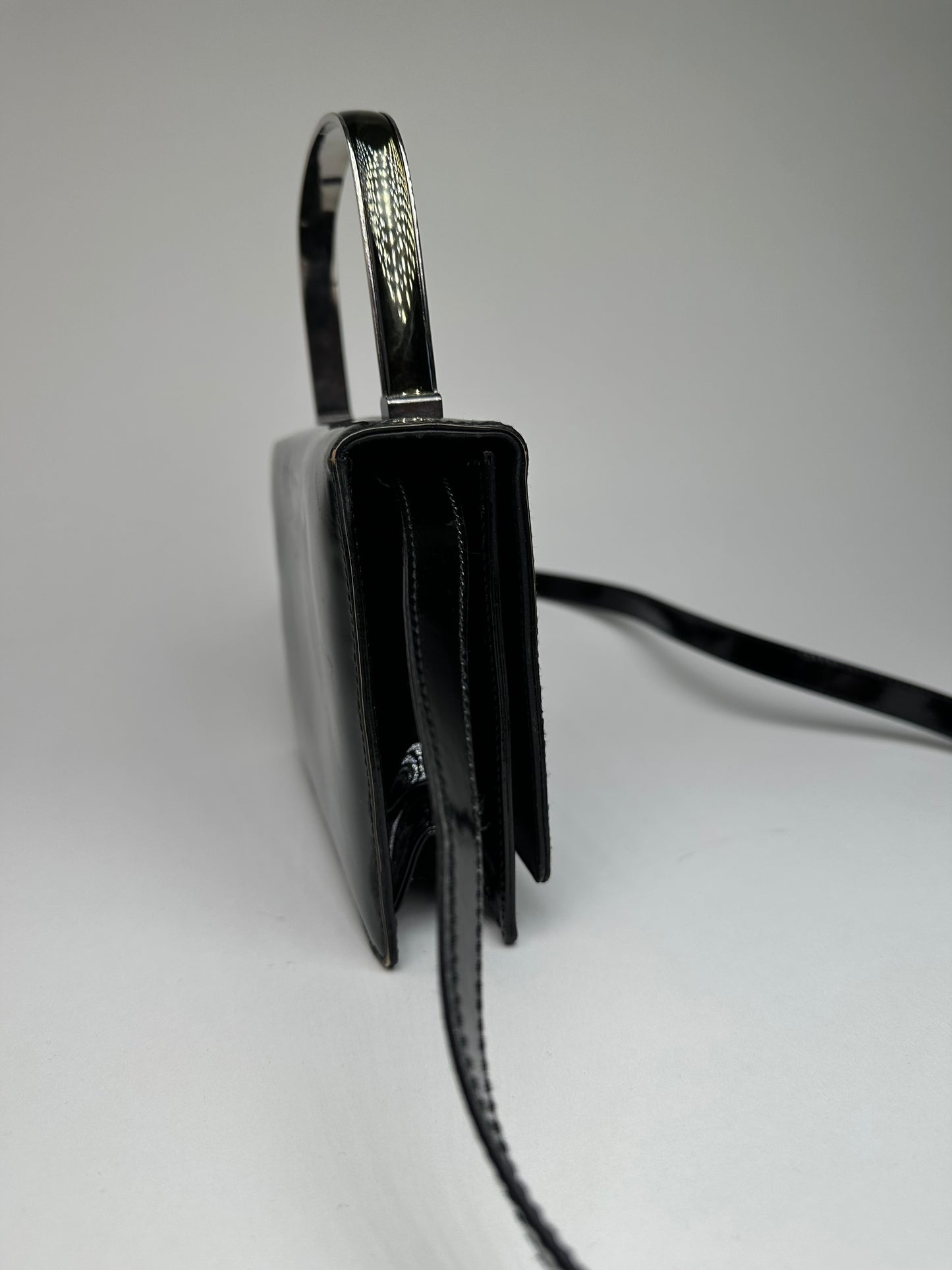Vintage Salvatore Ferragamo Patent Crossbody Bag Black