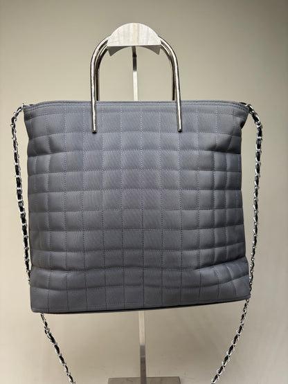 Vintage Courreges Quilted Nylon Tote Grey Silver