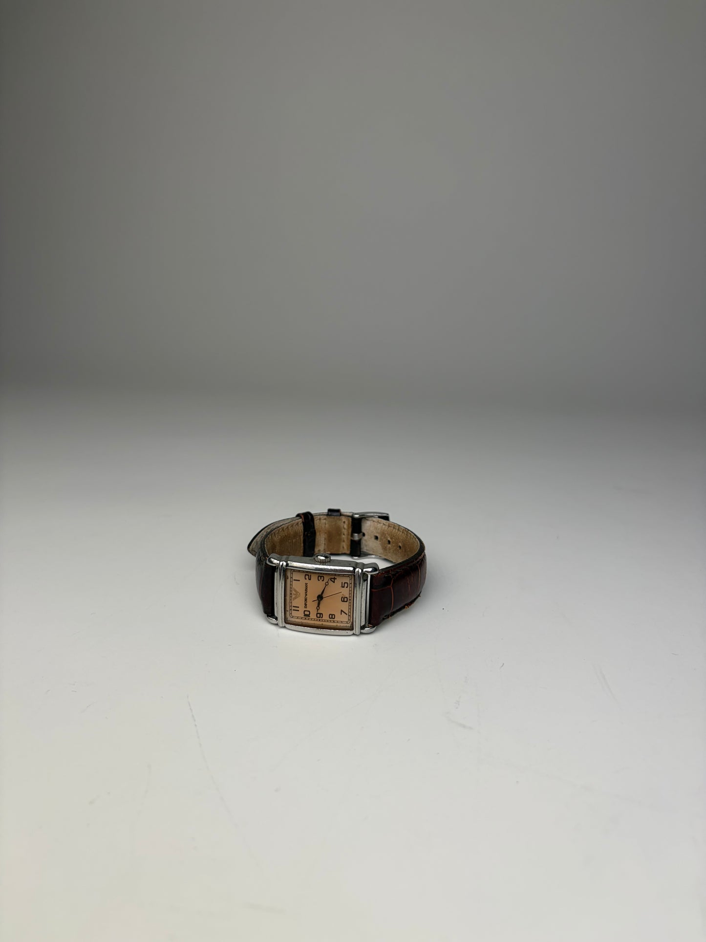 Vintage Emporio Armani Leather Strap Wristwatch Brown Beige