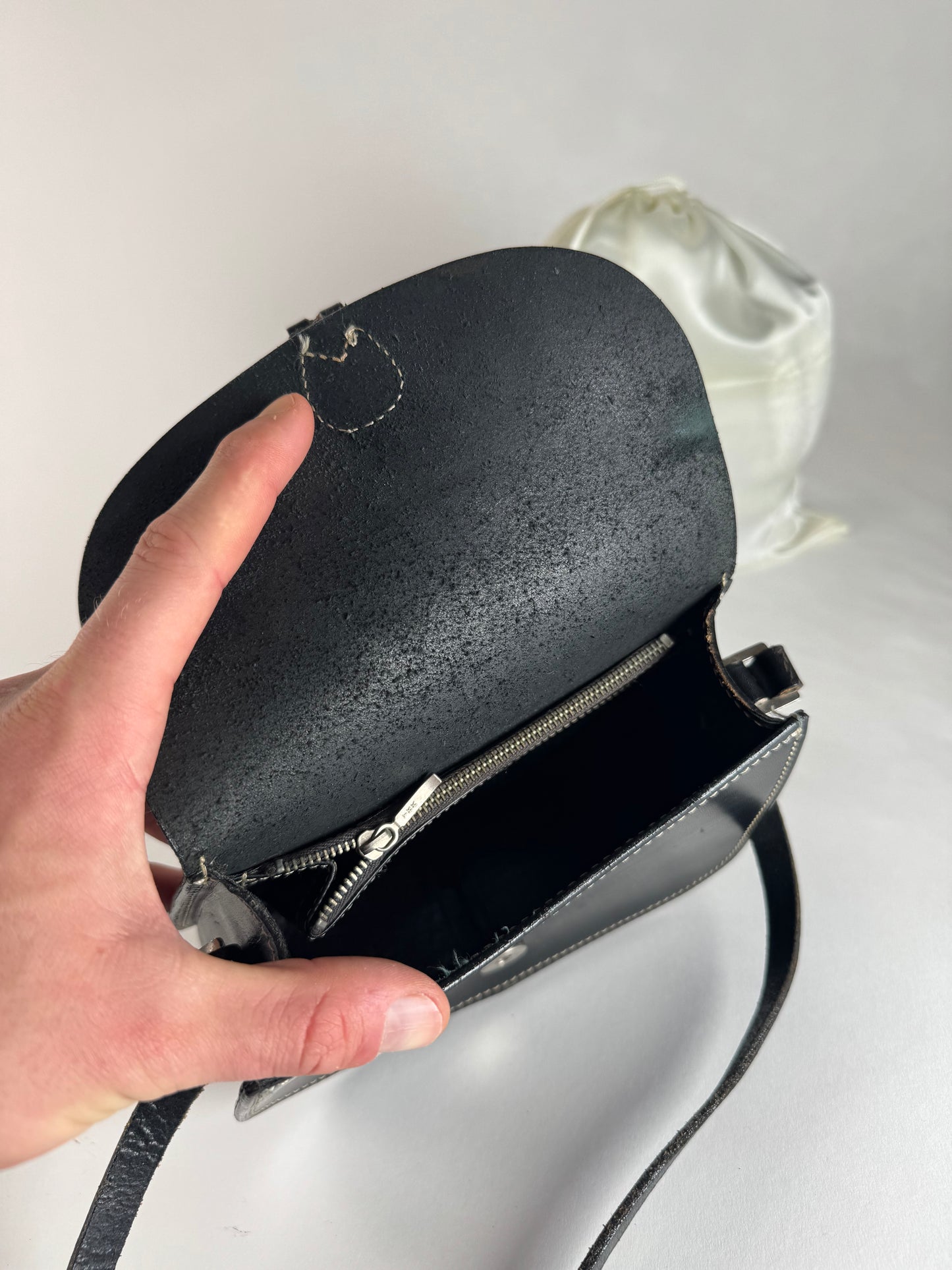 Vintage Courreges Crossbody Leather Bag Black