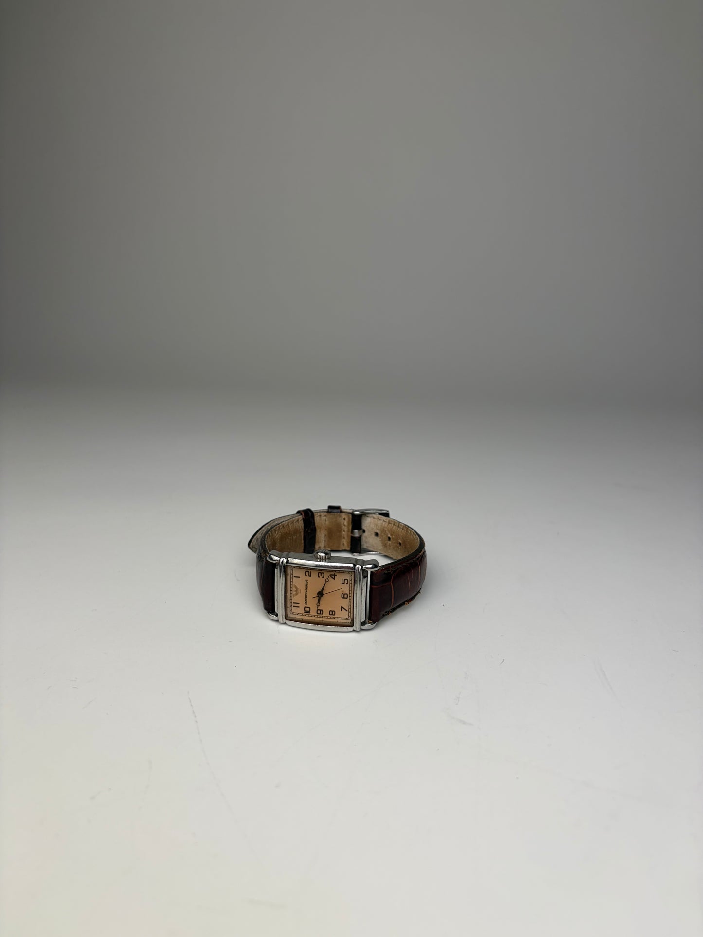 Vintage Emporio Armani Leather Strap Wristwatch Brown Beige