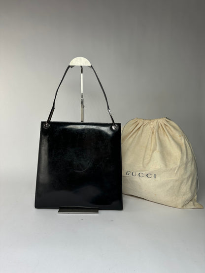 Vintage Gucci Patent Leather Tote Black Silver
