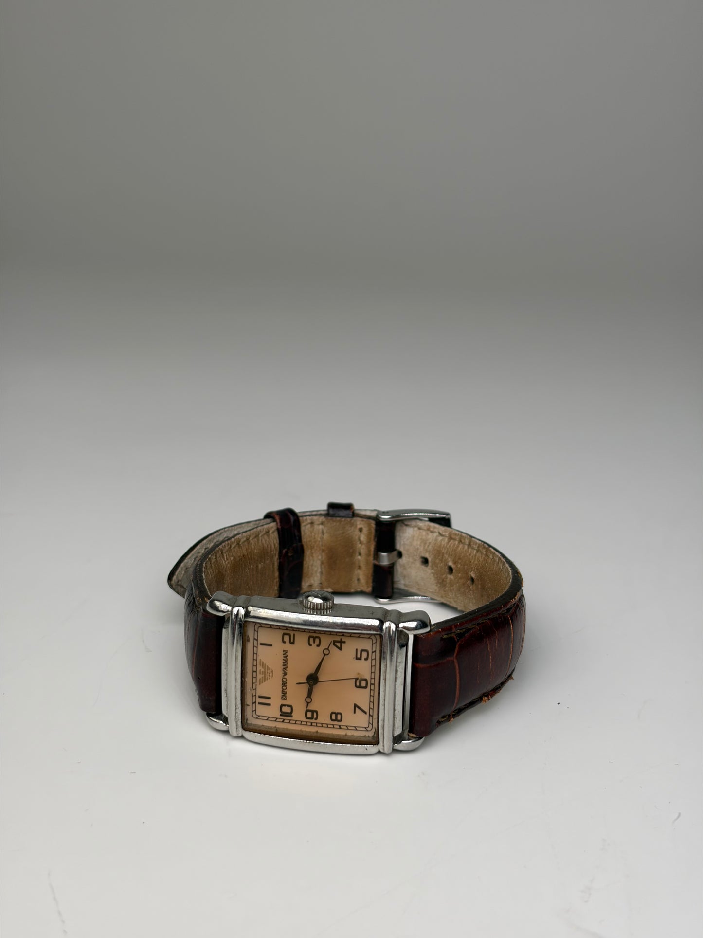 Vintage Emporio Armani Leather Strap Wristwatch Brown Beige