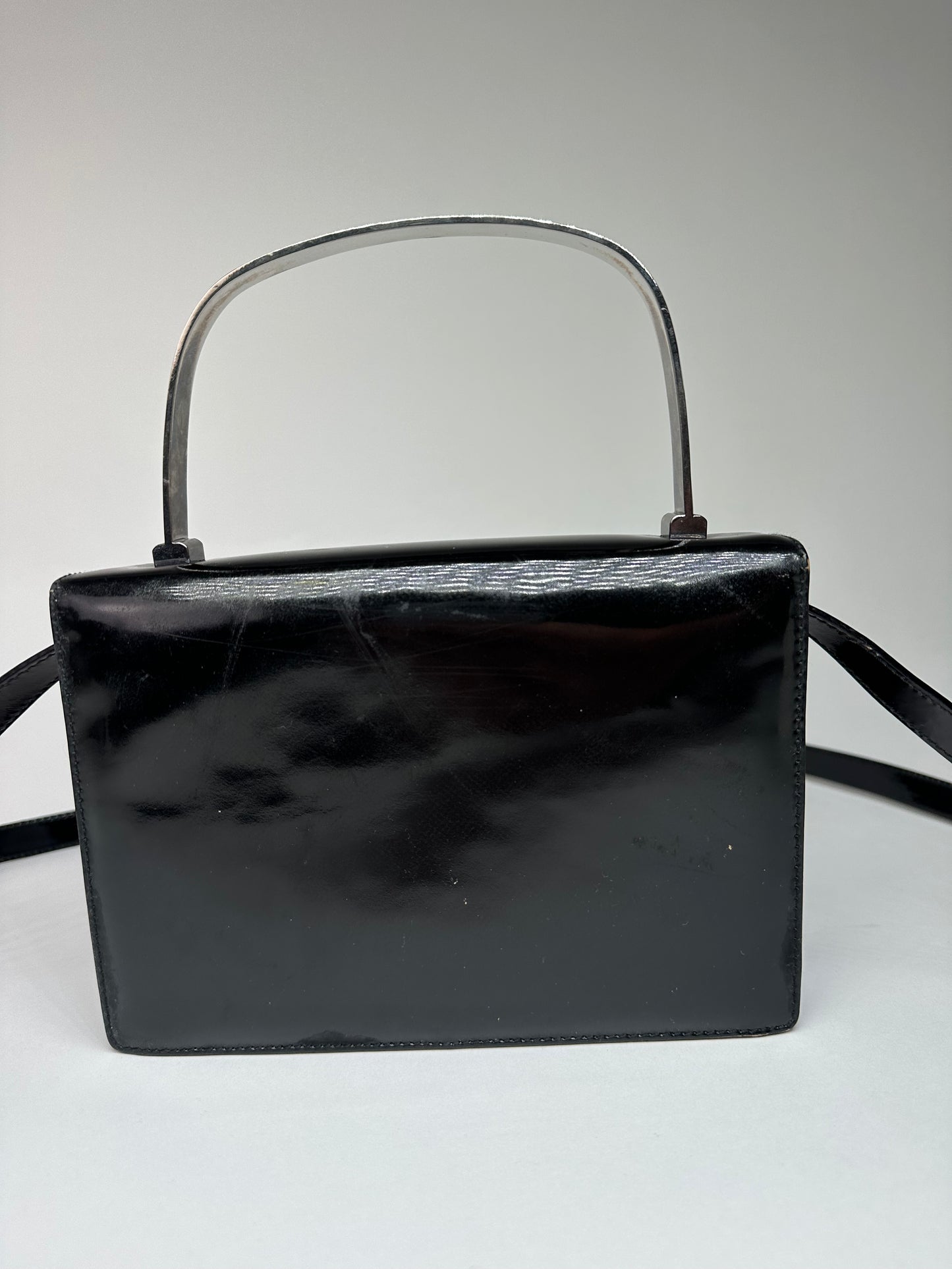 Vintage Salvatore Ferragamo Patent Crossbody Bag Black