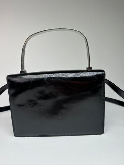 Vintage Salvatore Ferragamo Patent Crossbody Bag Black