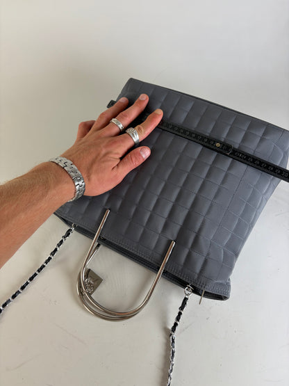Vintage Courreges Quilted Nylon Tote Grey Silver