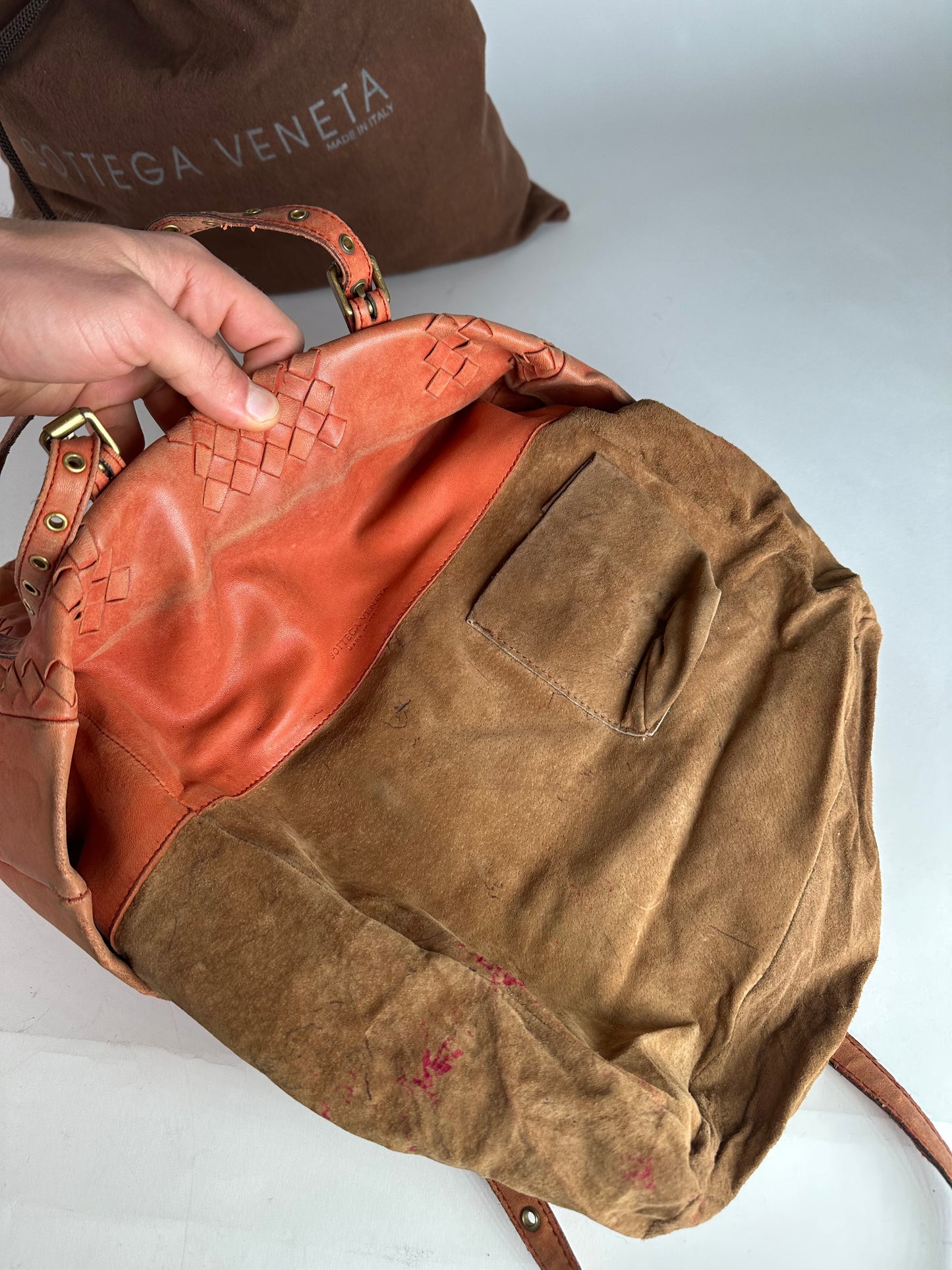 Vintage Bottega Veneta Intrecciato Leather Tote Bag Orange